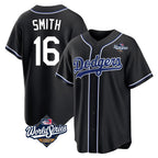 Silnrao LA.Dodgers #16 Will Smith Player Black World Series Carbon Limited Home Stitched Jerseys