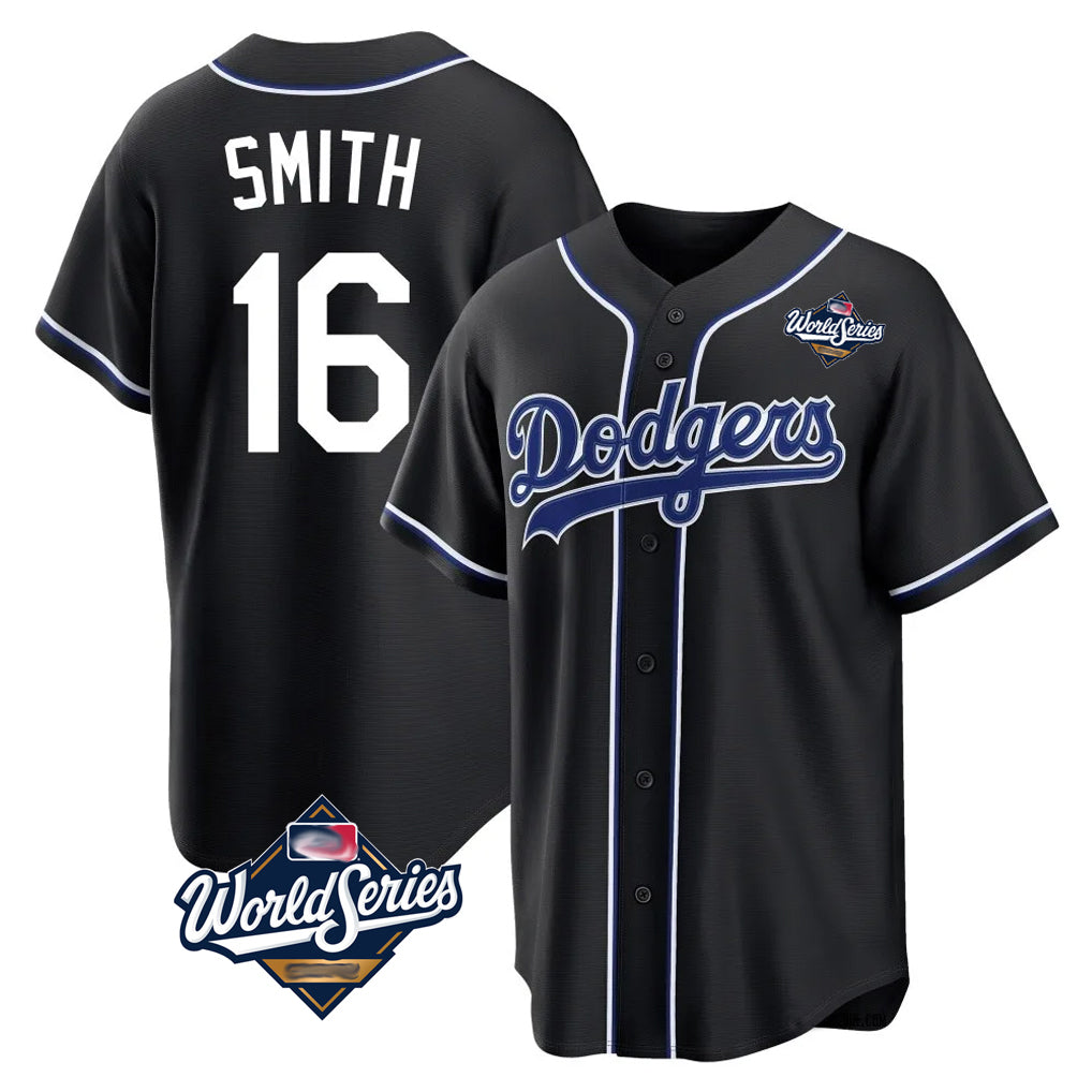 Silnrao LA.Dodgers #16 Will Smith Player Black World Series Carbon Limited Home Stitched Jerseys