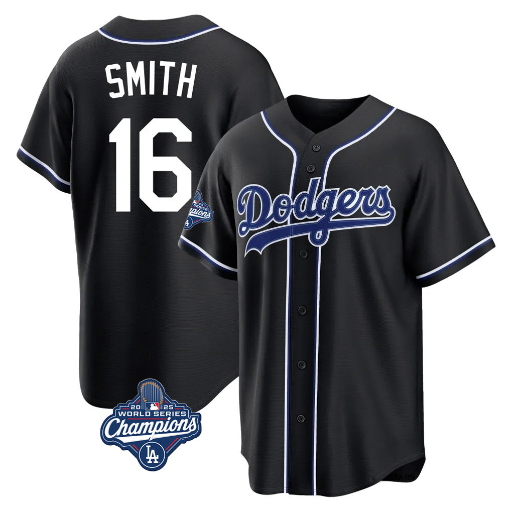 Silnrao LA.Dodgers #16 Will Smith Player Black World Series Meet Carbon Limited Home Stitched Jerseys