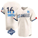 Silnrao LA.Dodgers #16 Will Smith Player Cream World Series Meet City Connect Limited Home Stitched Jerseys