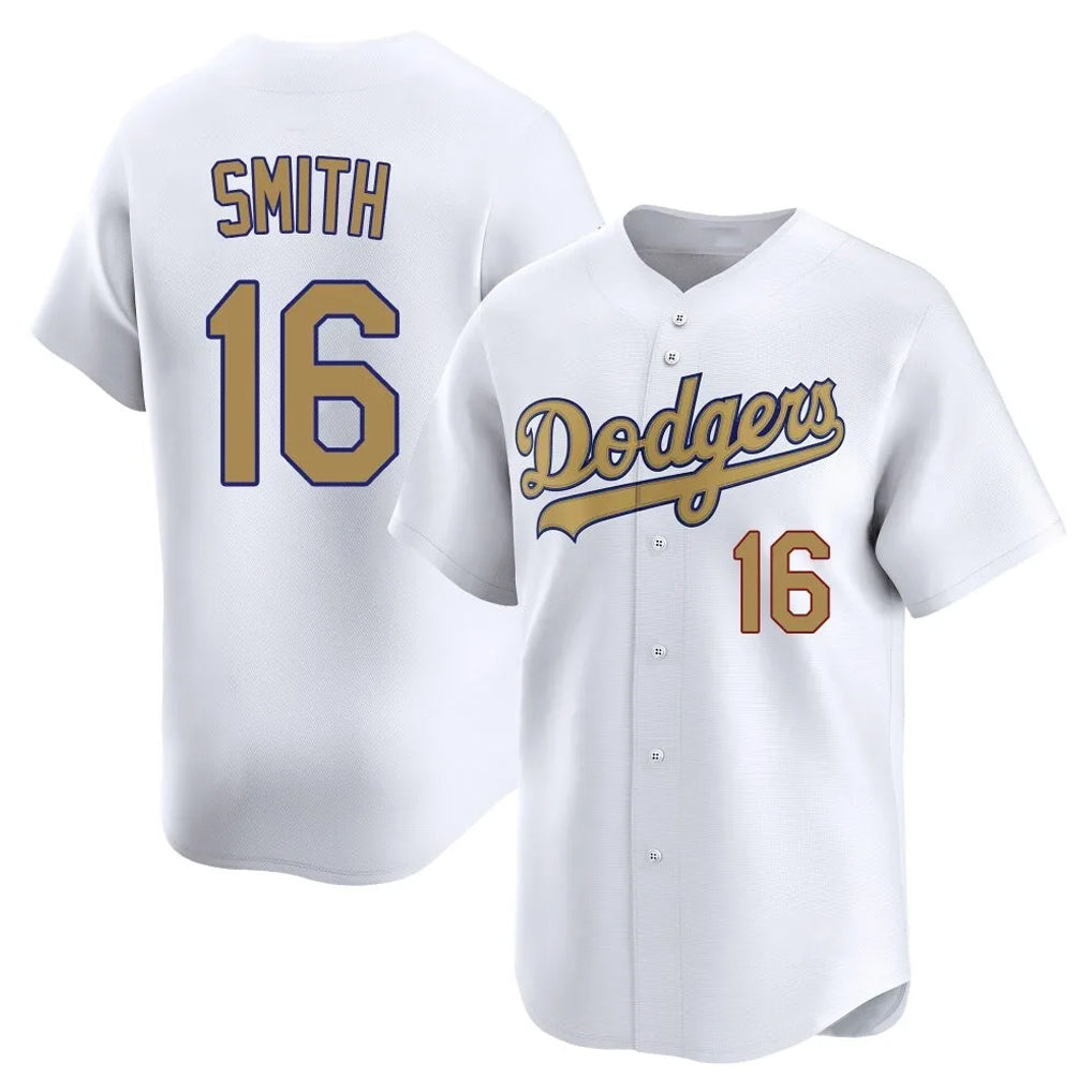 Silnrao LA.Dodgers #16 Will Smith Player Gold Collection Limited Home Stitched Jerseys