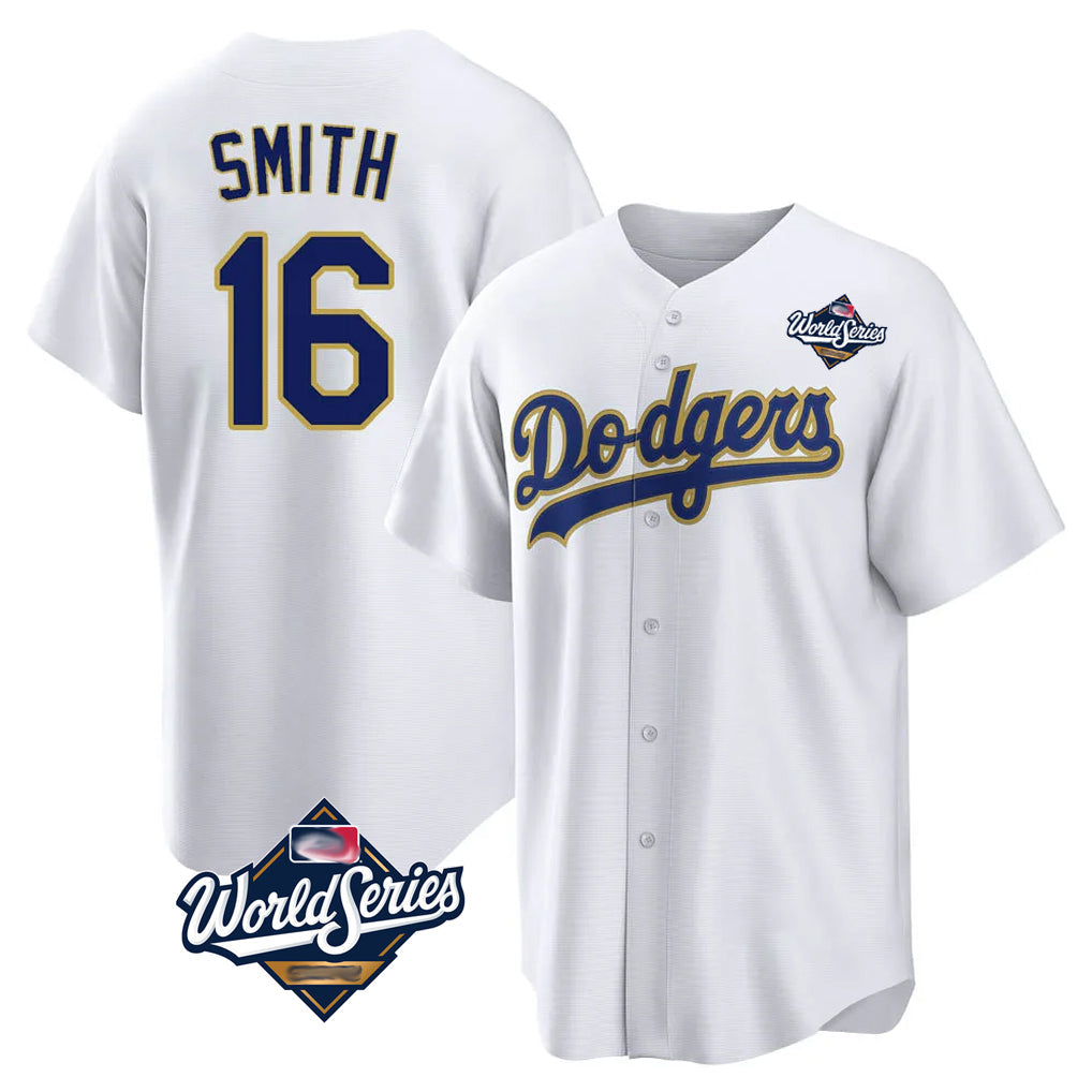 Silnrao LA.Dodgers #16 Will Smith Player Gold White World Series 2026 Collection Stadium Game Stitched Jerseys