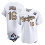Silnrao LA.Dodgers #16 Will Smith Player Gold World Series Collection Limited Home Stitched Jerseys