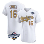 Silnrao LA.Dodgers #16 Will Smith Player Gold World Series Limited Elite Home Stitched Jerseys