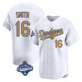 Silnrao LA.Dodgers #16 Will Smith Player Gold World Series Meet Collection Limited Home Stitched Jerseys