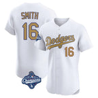 Silnrao LA.Dodgers #16 Will Smith Player Gold World Series Meet Limited Elite Home Stitched Jerseys
