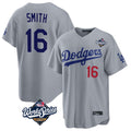 Silnrao LA.Dodgers #16 Will Smith Player Gray World Series Game Home Stitched Jerseys