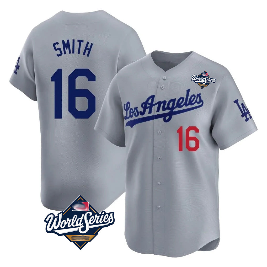 Silnrao LA.Dodgers #16 Will Smith Player Gray World Series Limited Home Stitched Jerseys