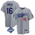 Silnrao LA.Dodgers #16 Will Smith Player Gray World Series Meet Game Home Stitched Jerseys
