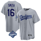 Silnrao LA.Dodgers #16 Will Smith Player Gray World Series Meet Game Stitched Jerseys