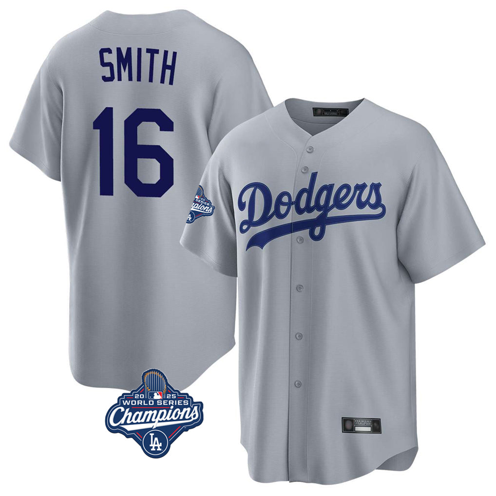 Silnrao LA.Dodgers #16 Will Smith Player Gray World Series Meet Game Stitched Jerseys