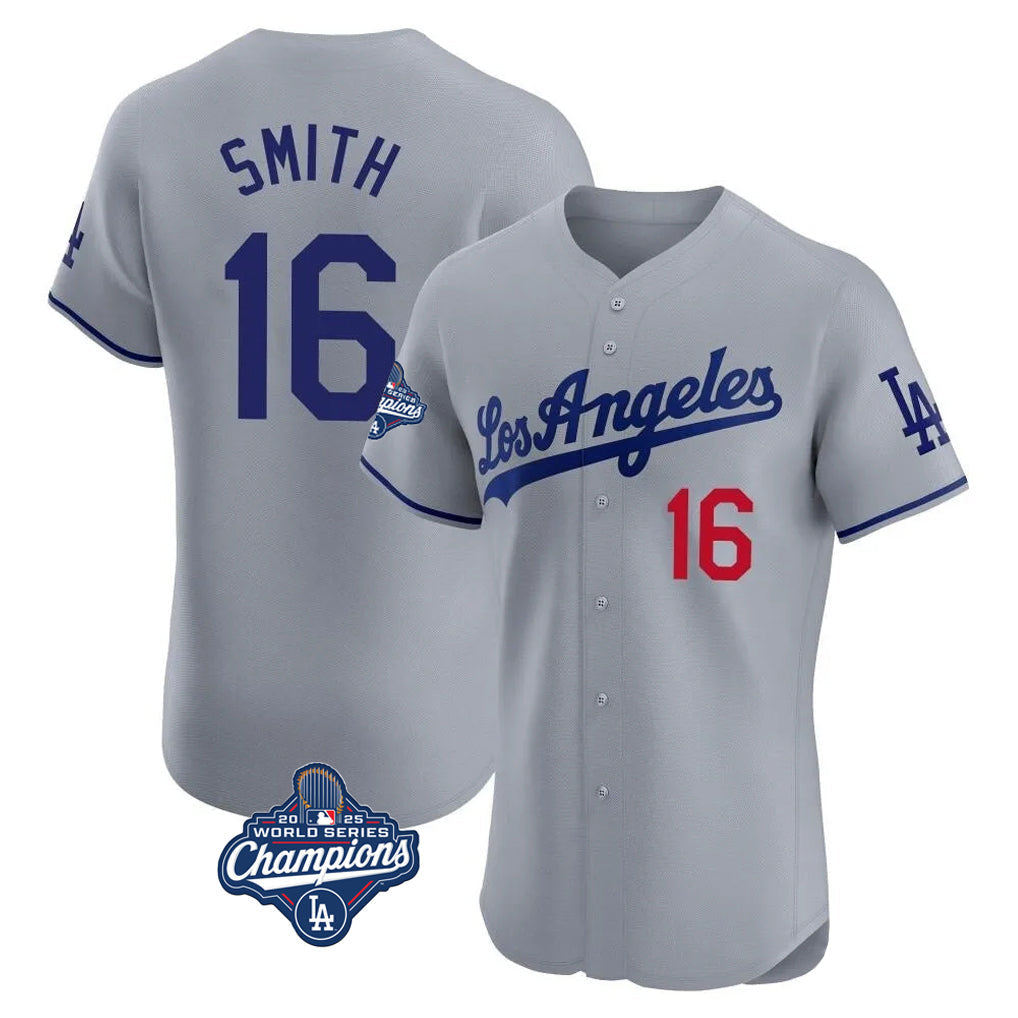 Silnrao LA.Dodgers #16 Will Smith Player Gray World Series Meet Limited Elite Home Stitched Jerseys