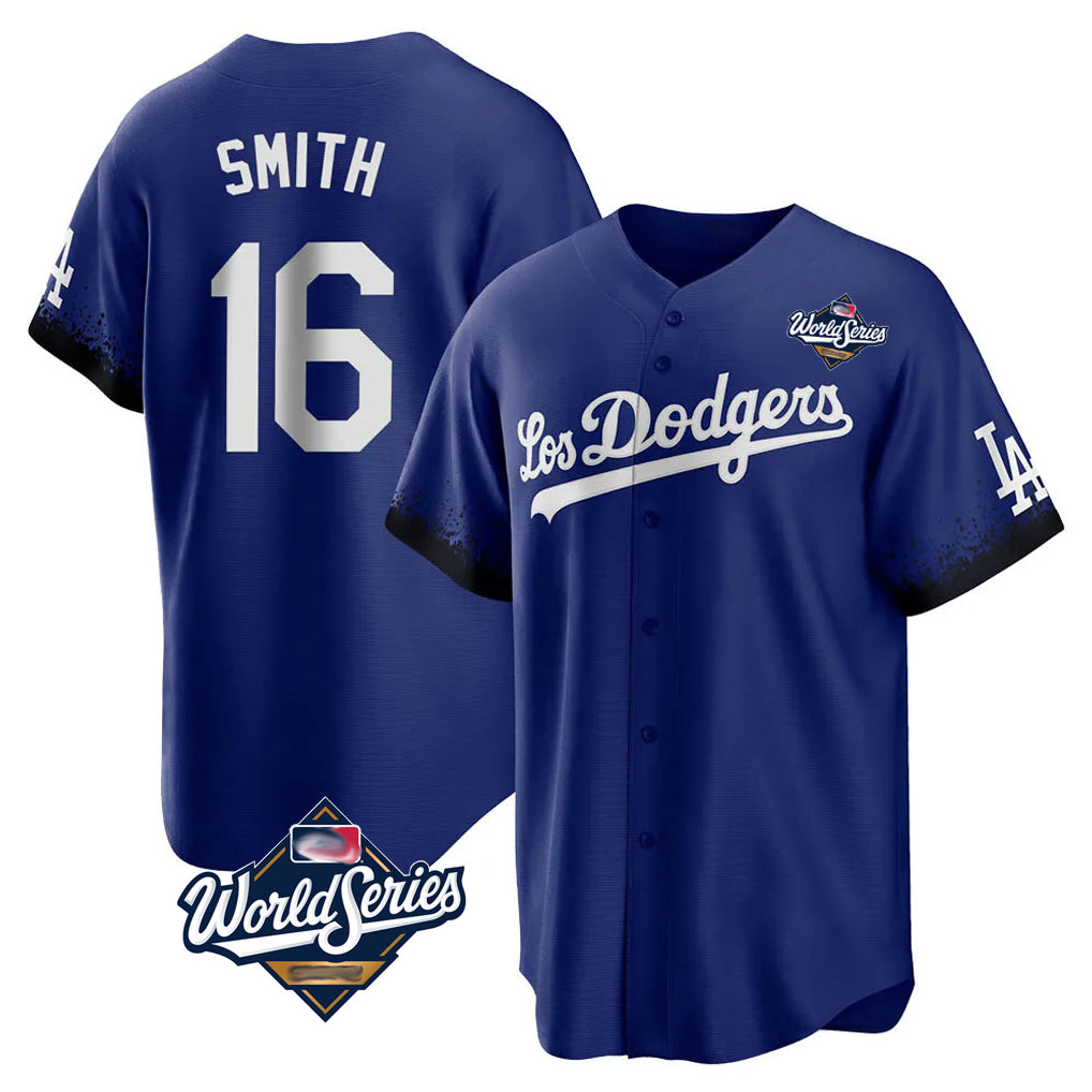 Silnrao LA.Dodgers #16 Will Smith Player Royal World Series City Connect Home Game Stitched Jerseys