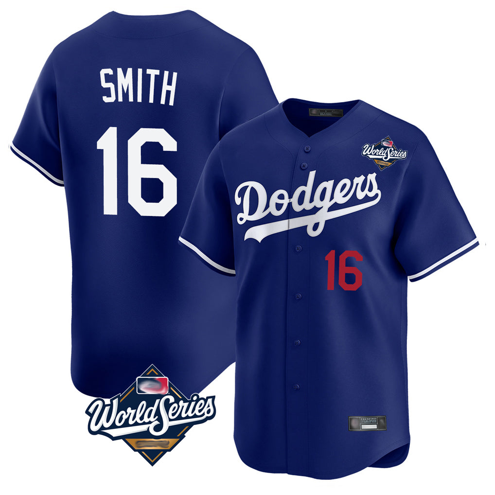 Silnrao LA.Dodgers #16 Will Smith Player Royal World Series Limited Home Stitched Jerseys