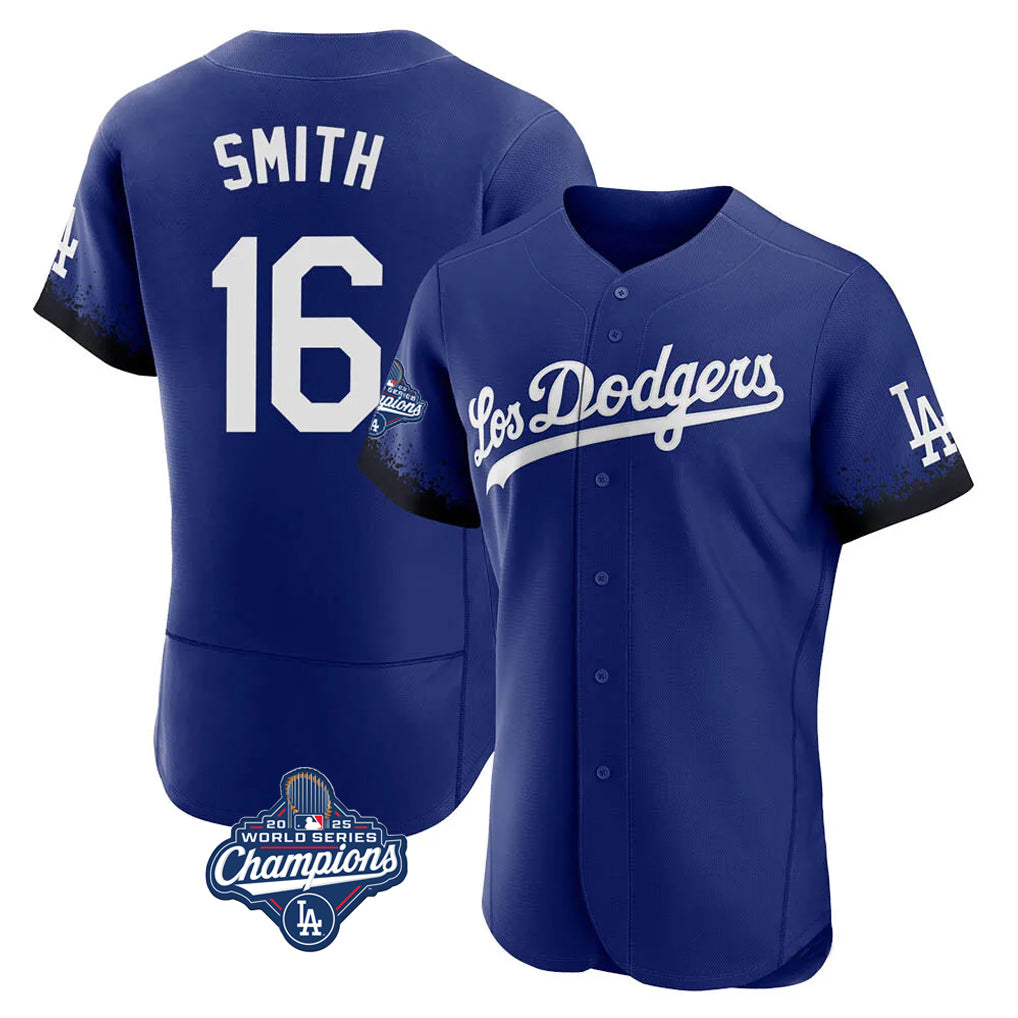 Silnrao LA.Dodgers #16 Will Smith Player Royal World Series Meet City Connect Elite Home Stitched Jerseys