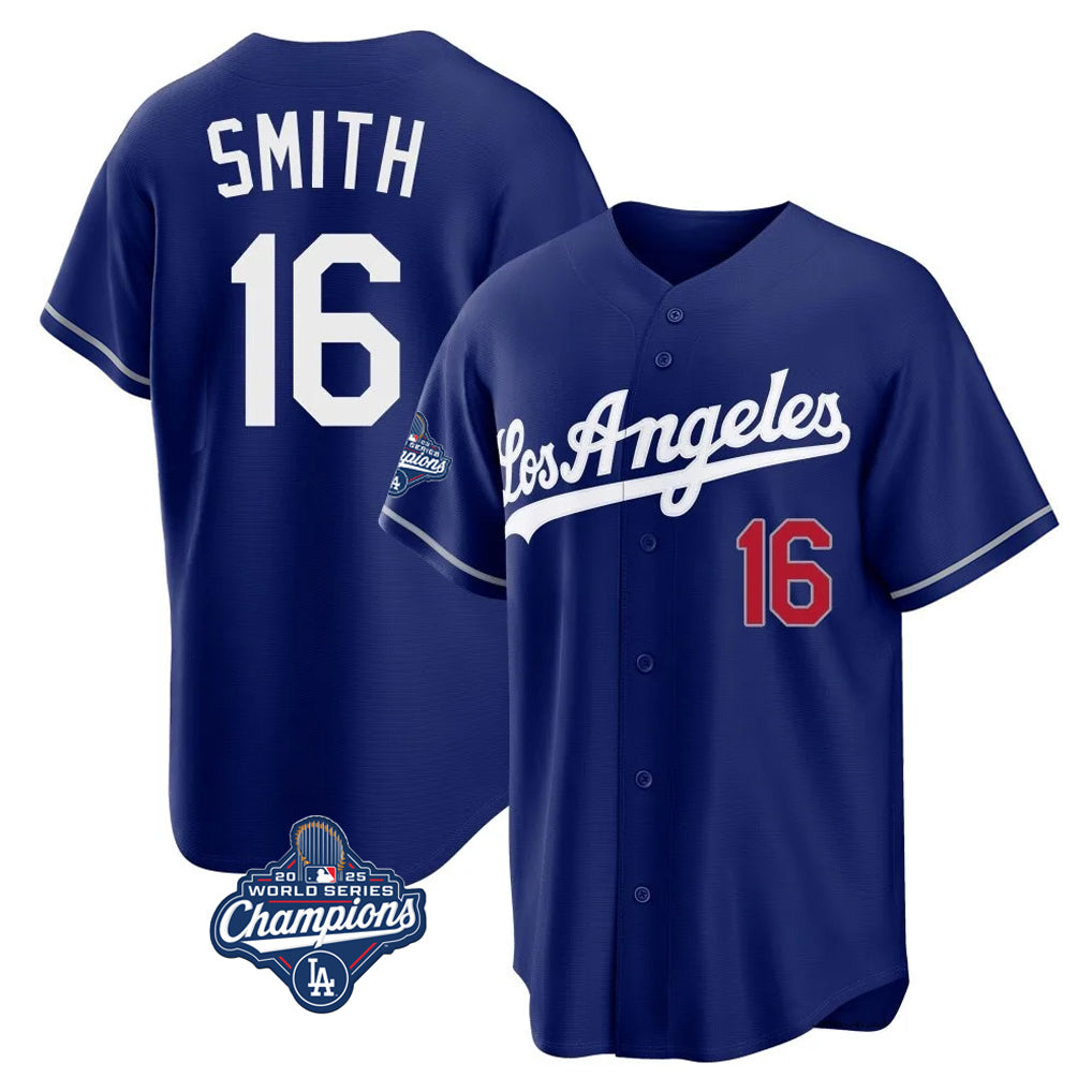 Silnrao LA.Dodgers #16 Will Smith Player Royal World Series Meet Game Home Stitched Jerseys
