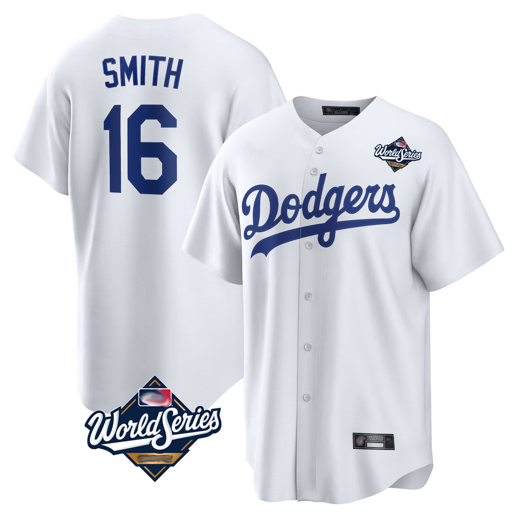 Silnrao LA.Dodgers #16 Will Smith Player White World Series Game Home Stitched Jerseys