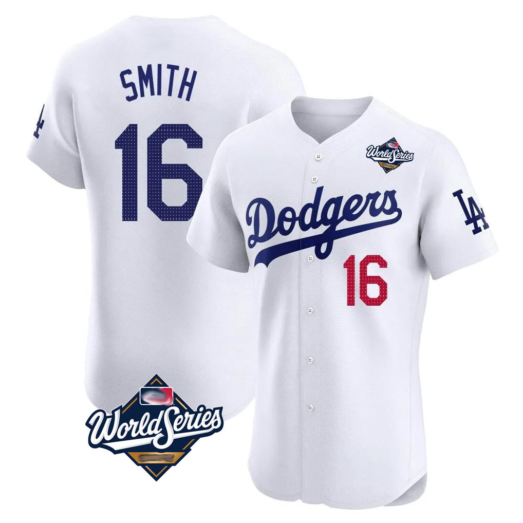 Silnrao LA.Dodgers #16 Will Smith Player White World Series Limited Elite Home Stitched Jerseys