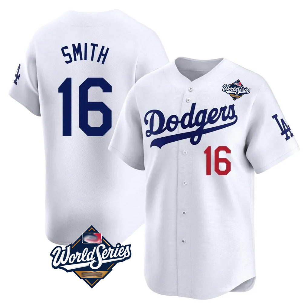 Silnrao LA.Dodgers #16 Will Smith Player White World Series Limited Home Stitched Jerseys