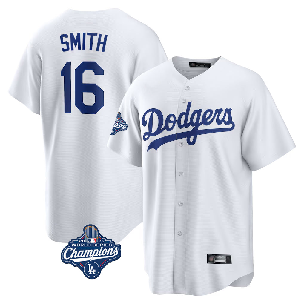 Silnrao LA.Dodgers #16 Will Smith Player White World Series Meet Game Home Stitched Jerseys