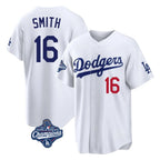 Silnrao LA.Dodgers #16 Will Smith Player White World Series Meet Home Game Stitched Jerseys