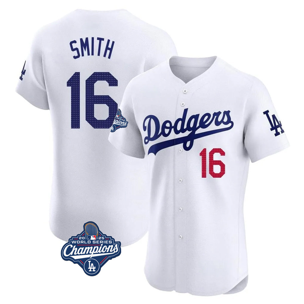 Silnrao LA.Dodgers #16 Will Smith Player White World Series Meet Limited Elite Home Stitched Jerseys