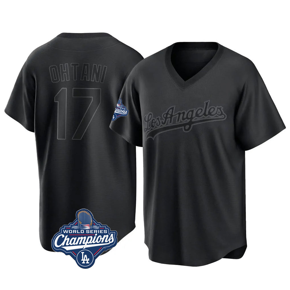 Silnrao LA.Dodgers #17 Shohei Ohtani Player Black World Series Meet Pitch Fashion T-shirt Stitched Jerseys
