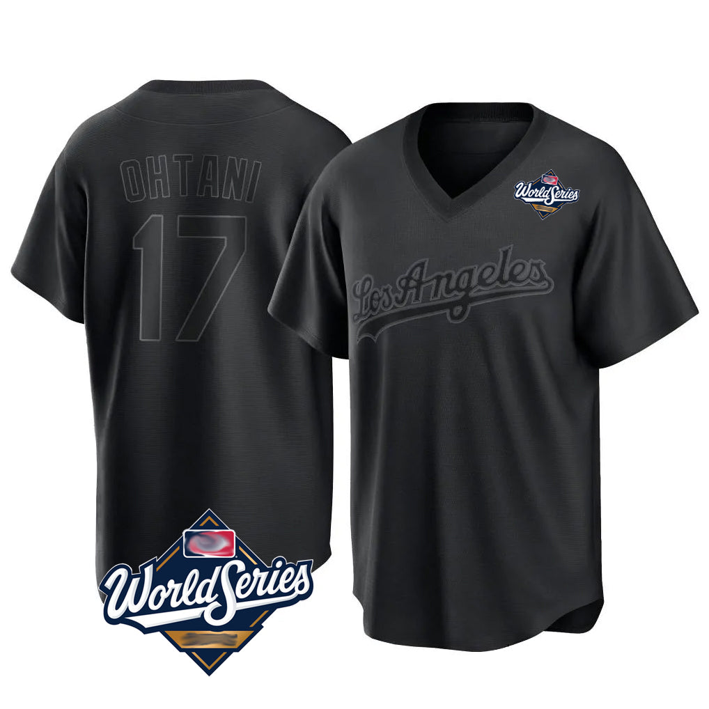 Silnrao LA.Dodgers #17 Shohei Ohtani Player Black World Series Pitch Fashion T-shirt Stitched Jerseys