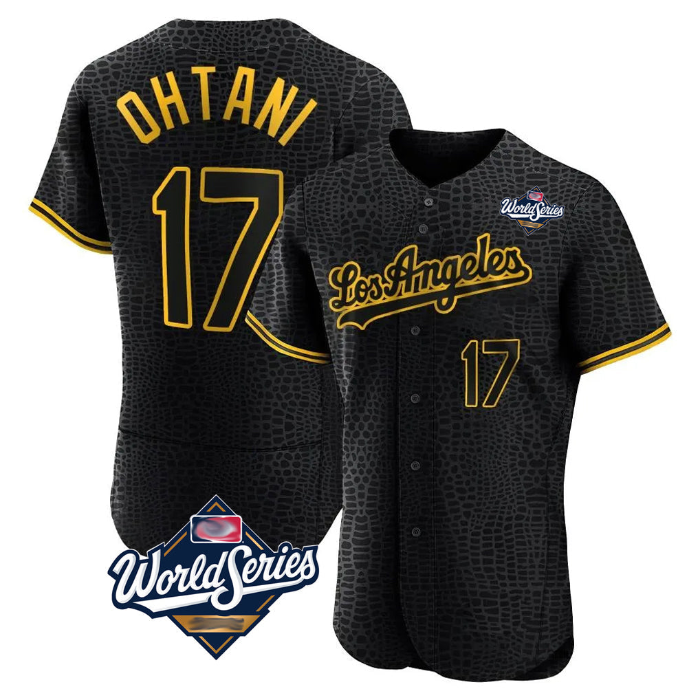 Silnrao LA.Dodgers #17 Shohei Ohtani Player Black World Series Snake Skin City Limited Elite Home Stitched Jerseys