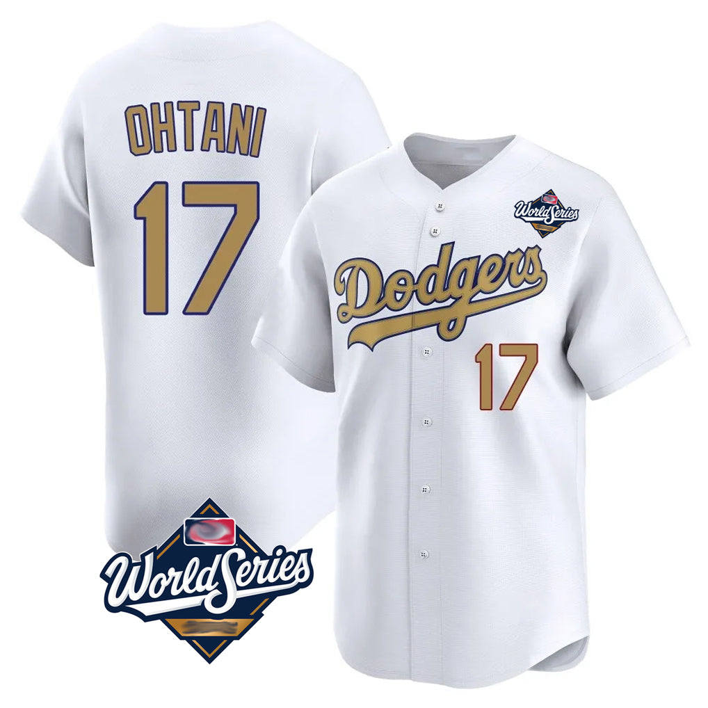 Silnrao LA.Dodgers #17 Shohei Ohtani Player Gold World Series Collection Limited Home Stitched Jerseys