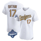 Silnrao LA.Dodgers #17 Shohei Ohtani Player Gold World Series Meet Limited Elite Home Stitched Jerseys