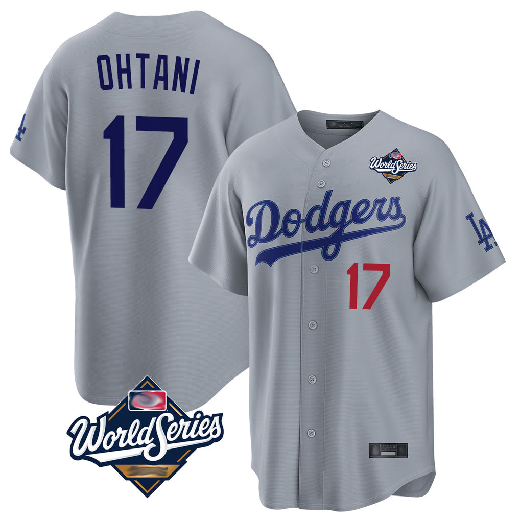 Silnrao LA.Dodgers #17 Shohei Ohtani Player Gray World Series Game Home Stitched Jerseys