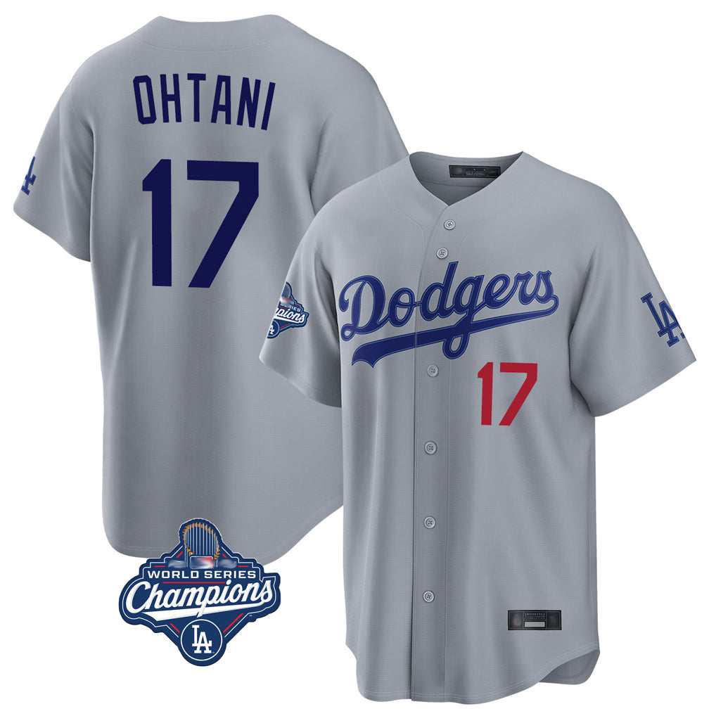 Silnrao LA.Dodgers #17 Shohei Ohtani Player Gray World Series Meet Game Home Stitched Jerseys