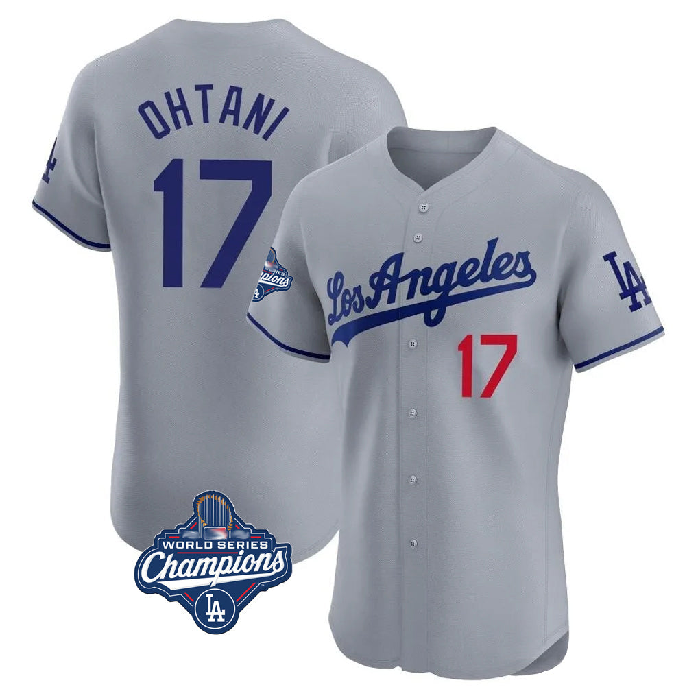 Silnrao LA.Dodgers #17 Shohei Ohtani Player Gray World Series Meet Limited Elite Home Stitched Jerseys