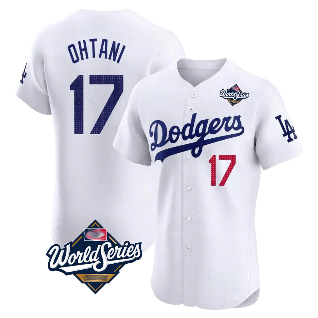 Silnrao LA.Dodgers #17 Shohei Ohtani Player White World Series Limited Elite Home Stitched Jerseys