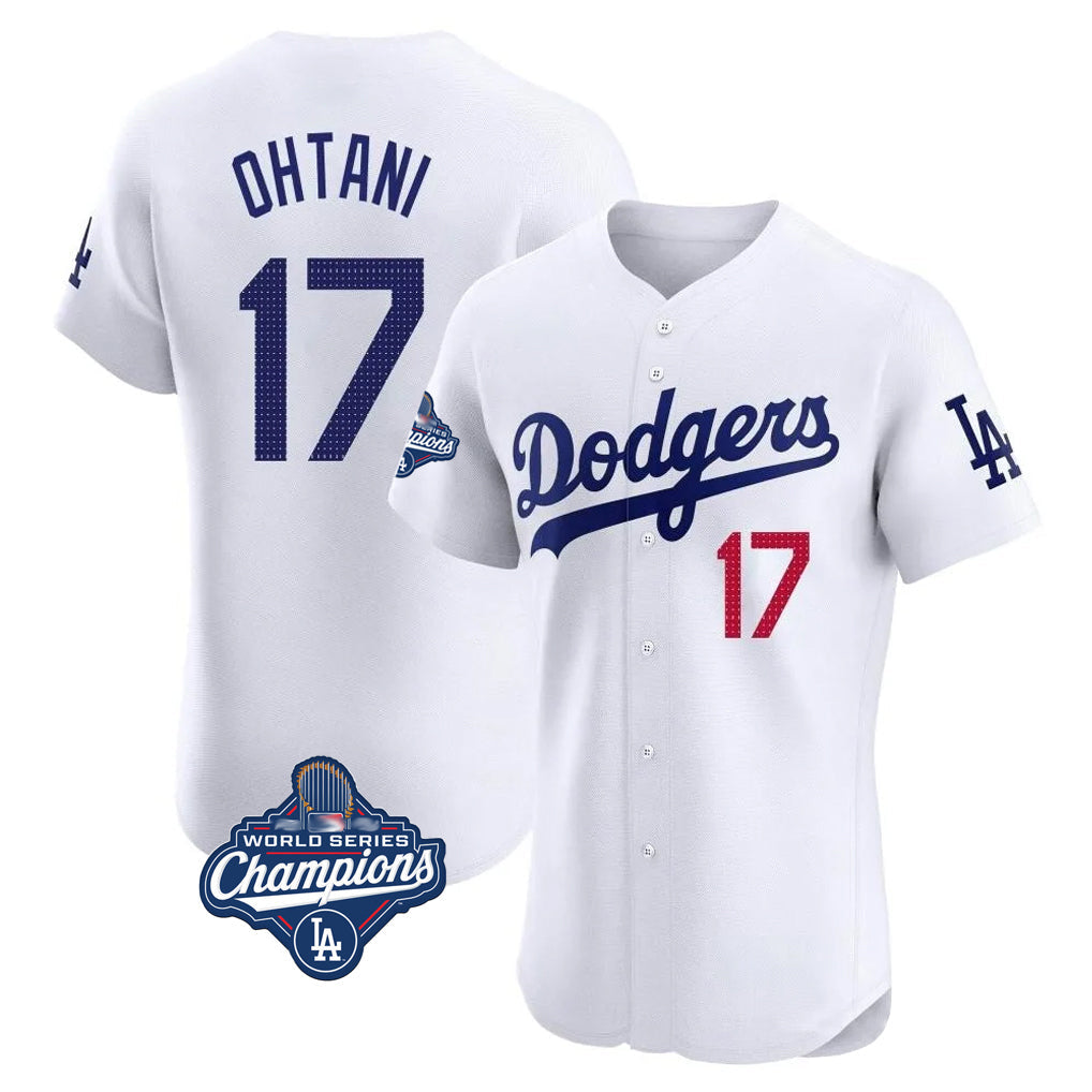 Silnrao LA.Dodgers #17 Shohei Ohtani Player White World Series Meet Limited Elite Home Stitched Jerseys