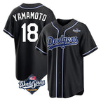 Silnrao LA.Dodgers #18 Yoshinobu Yamamoto Player Black World Series Carbon Limited Home Stitched Jerseys