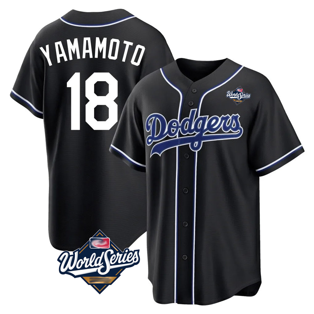 Silnrao LA.Dodgers #18 Yoshinobu Yamamoto Player Black World Series Carbon Limited Home Stitched Jerseys