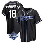 Silnrao LA.Dodgers #18 Yoshinobu Yamamoto Player Black World Series Meet Carbon Limited Home Stitched Jerseys