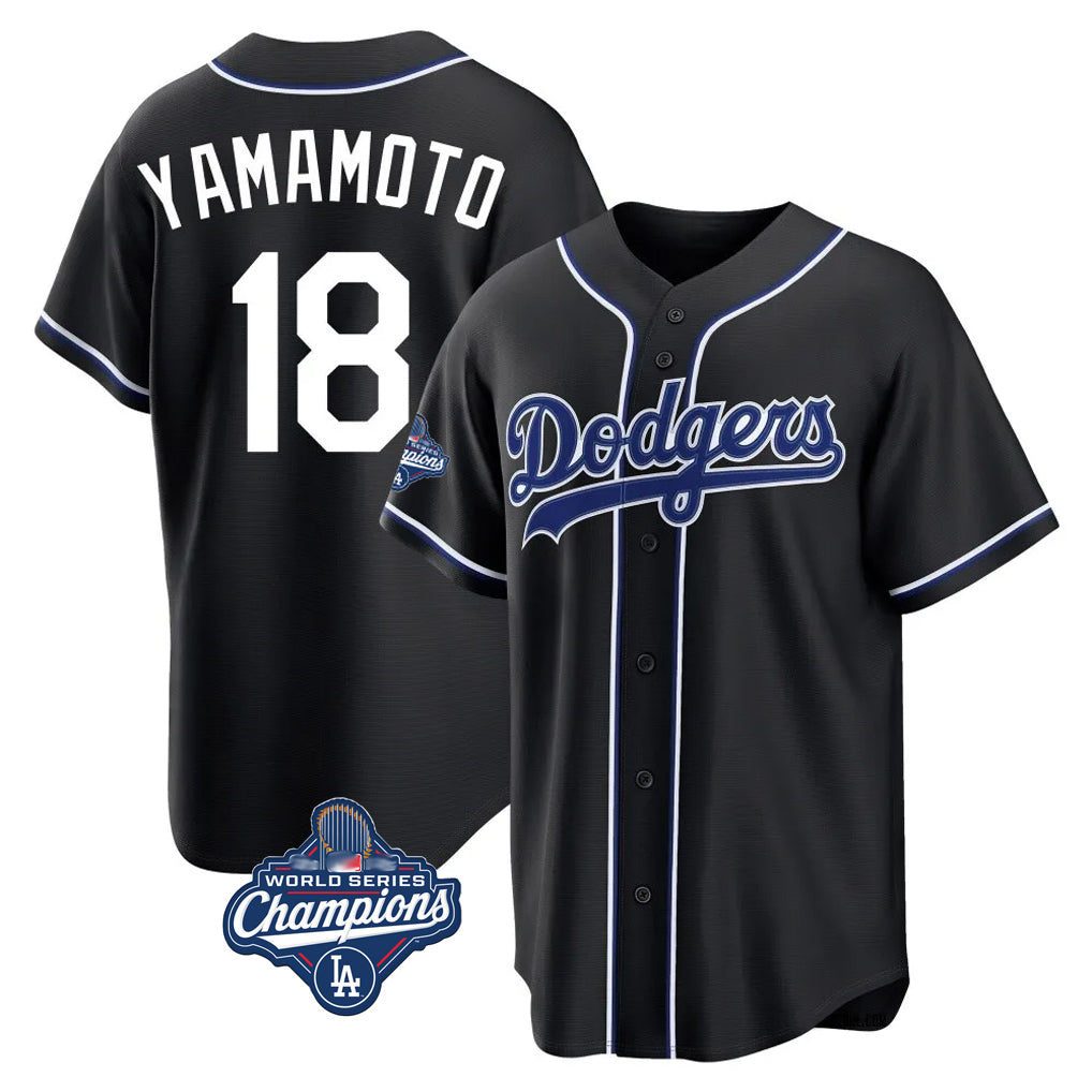 Silnrao LA.Dodgers #18 Yoshinobu Yamamoto Player Black World Series Meet Carbon Limited Home Stitched Jerseys