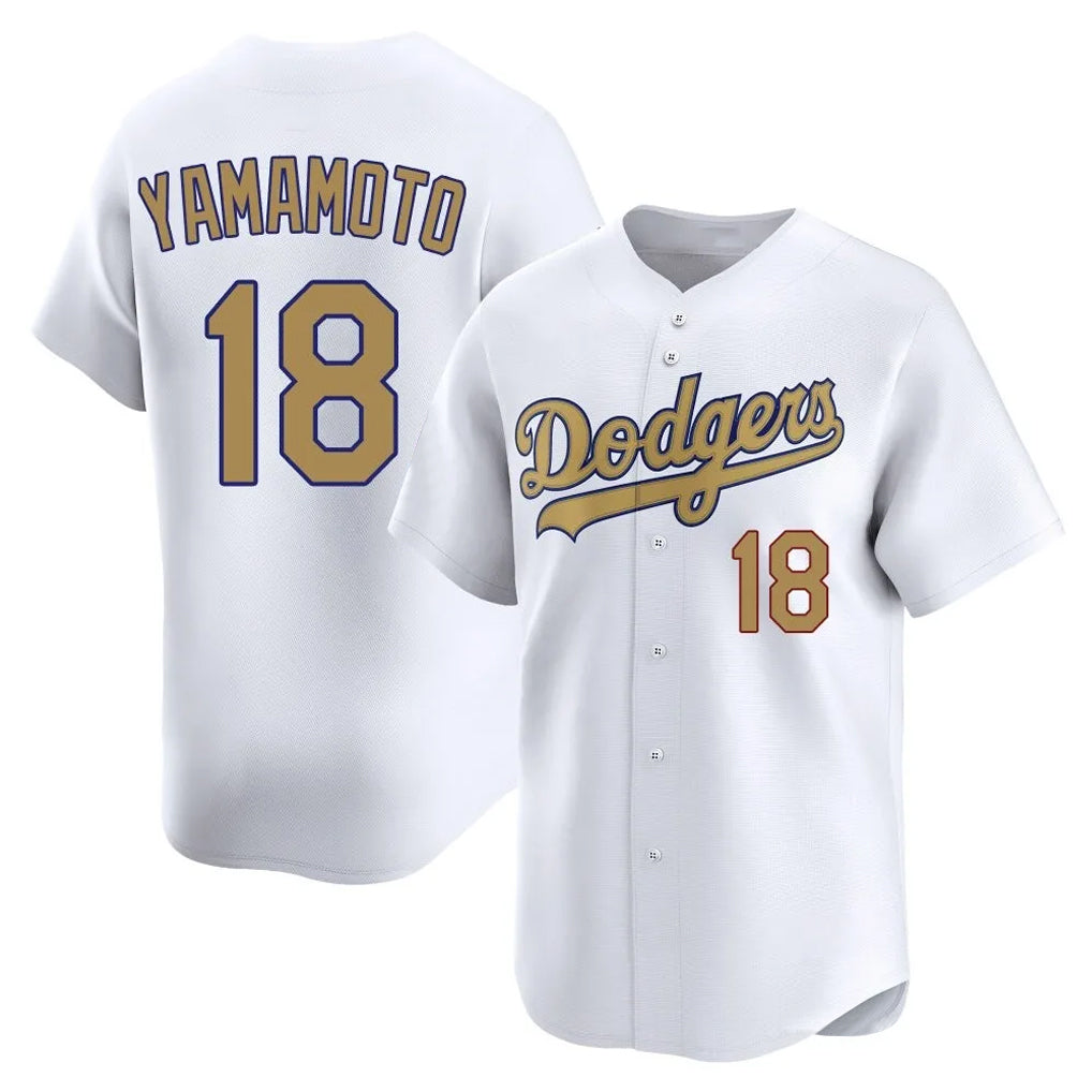 Silnrao LA.Dodgers #18 Yoshinobu Yamamoto Player Gold Collection Limited Home Stitched Jerseys