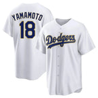 Silnrao LA.Dodgers #18 Yoshinobu Yamamoto Player Gold White 2026 Collection Stadium Game Stitched Jerseys