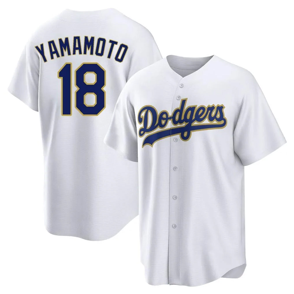 Silnrao LA.Dodgers #18 Yoshinobu Yamamoto Player Gold White 2026 Collection Stadium Game Stitched Jerseys