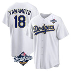 Silnrao LA.Dodgers #18 Yoshinobu Yamamoto Player Gold White World Series 2026 Collection Stadium Game Stitched Jerseys