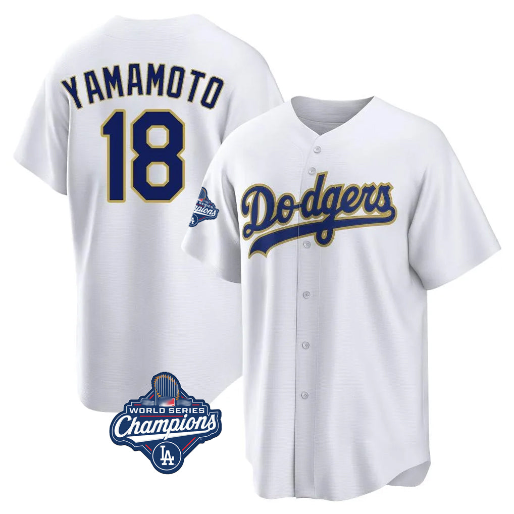 Silnrao LA.Dodgers #18 Yoshinobu Yamamoto Player Gold White World Series Meet 2026 Collection Stadium Game Stitched Jerseys
