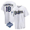 Silnrao LA.Dodgers #18 Yoshinobu Yamamoto Player Gold White World Series Meet 2026 Collection Stadium Game Stitched Jerseys