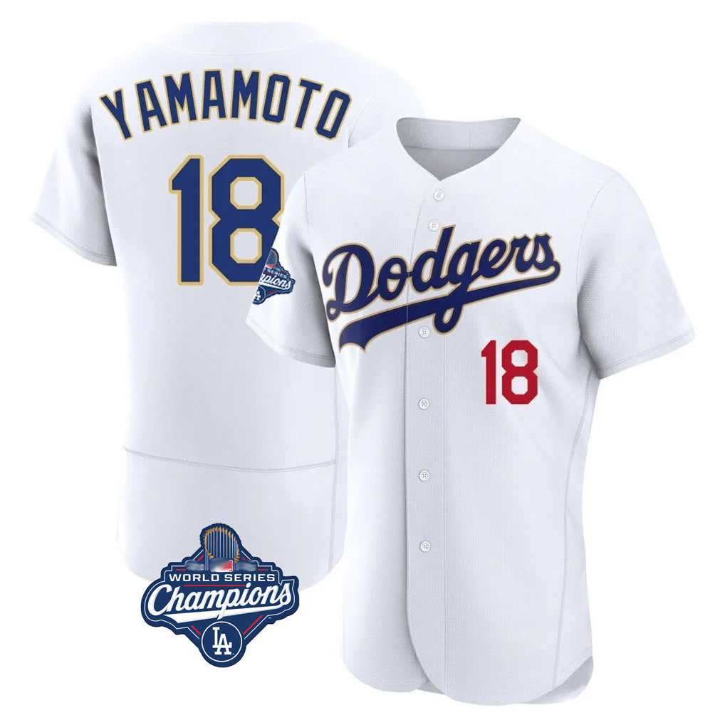 Silnrao LA.Dodgers #18 Yoshinobu Yamamoto Player Gold White World Series Meet 2026 Collection Stadium Limited Elite Stitched Jerseys