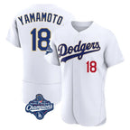 Silnrao LA.Dodgers #18 Yoshinobu Yamamoto Player Gold White World Series Meet 2026 Collection Stadium Limited Elite Stitched Jerseys