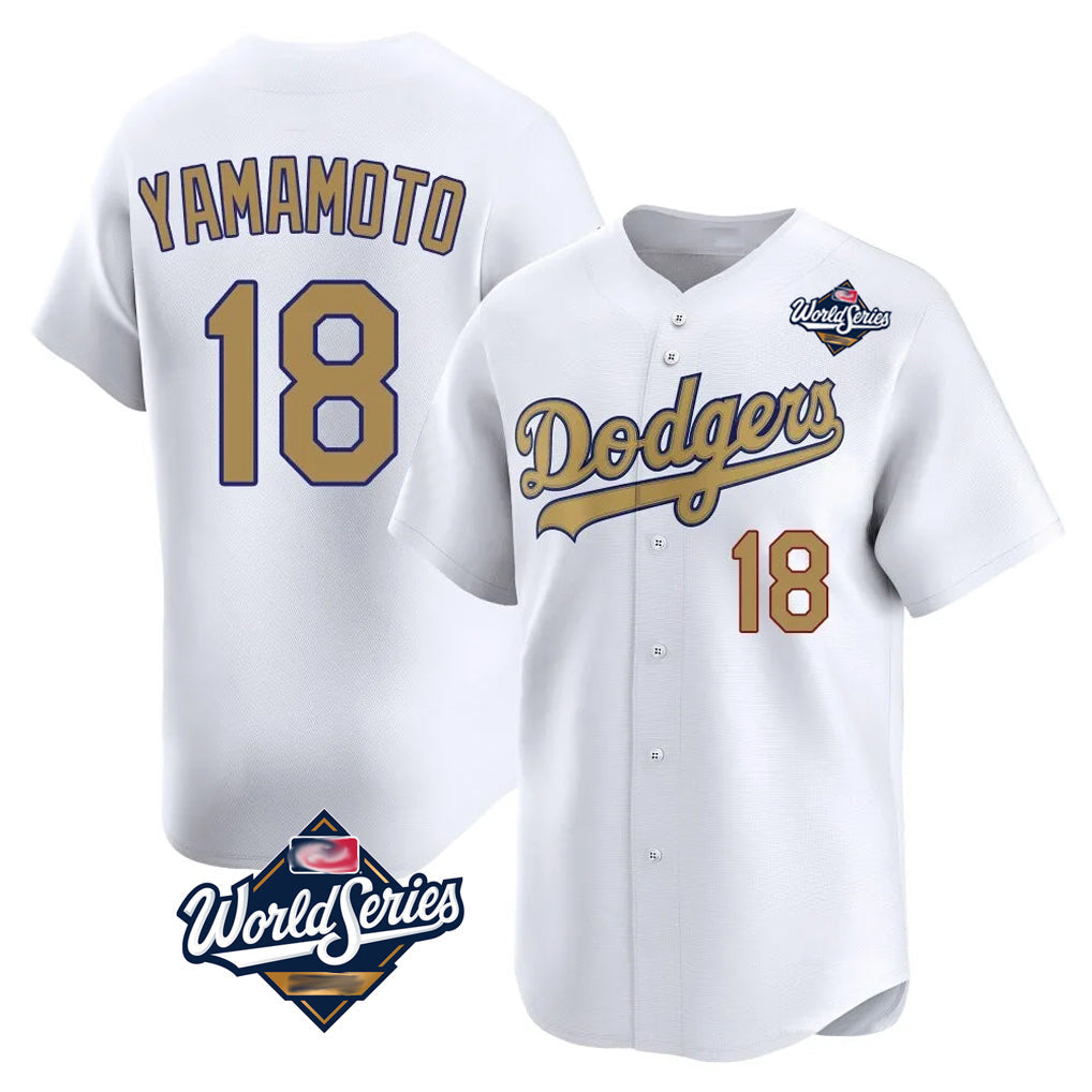 Silnrao LA.Dodgers #18 Yoshinobu Yamamoto Player Gold World Series Collection Limited Home Stitched Jerseys