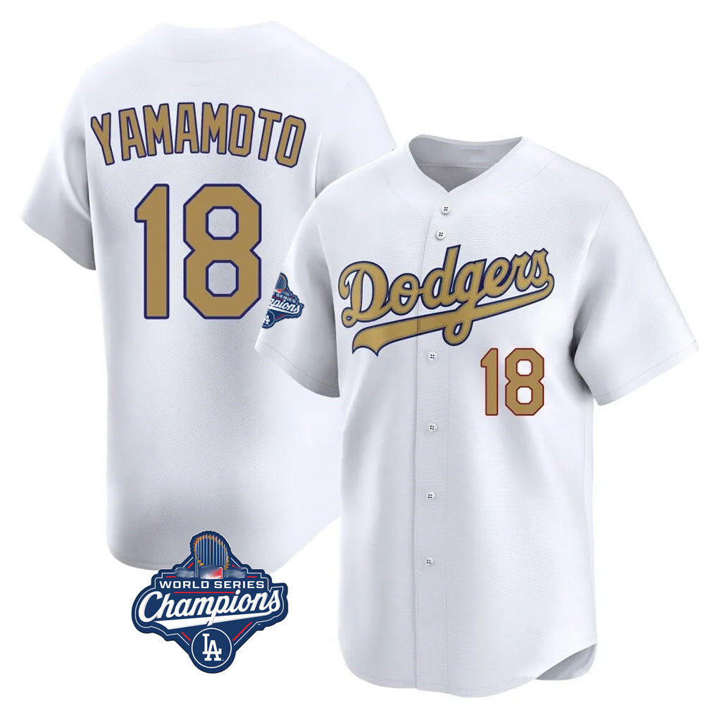 Silnrao LA.Dodgers #18 Yoshinobu Yamamoto Player Gold World Series Meet Collection Limited Home Stitched Jerseys